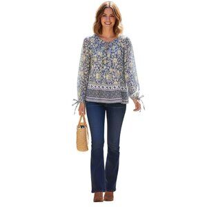 Lucky Brand Bubble Hem Coral Long Sleeve Peasant Blouse 2022 Size L